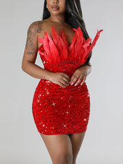 Strapless Feather Sequin Dress