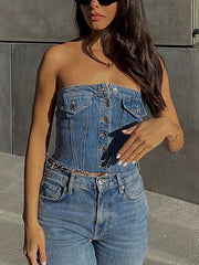 Sexy Denim Strapless Top