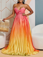 Sexy Gradient Color Pleated Dress