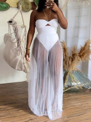 Halter Mesh Sheer Beach Skirt Suit