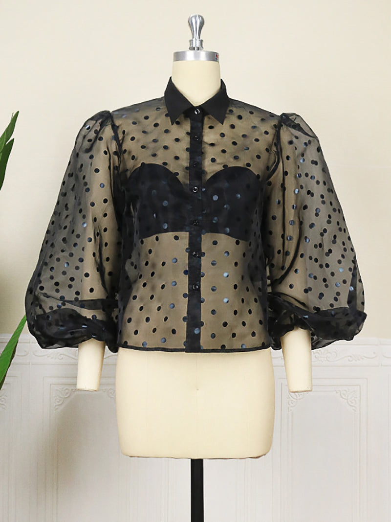 Fashion Polka Dot See-through Shirt