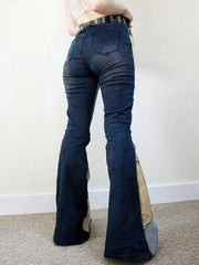 Denim Patchwork Flared Trousers