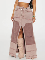 Fashion Irregularity Slit Denim Skirt