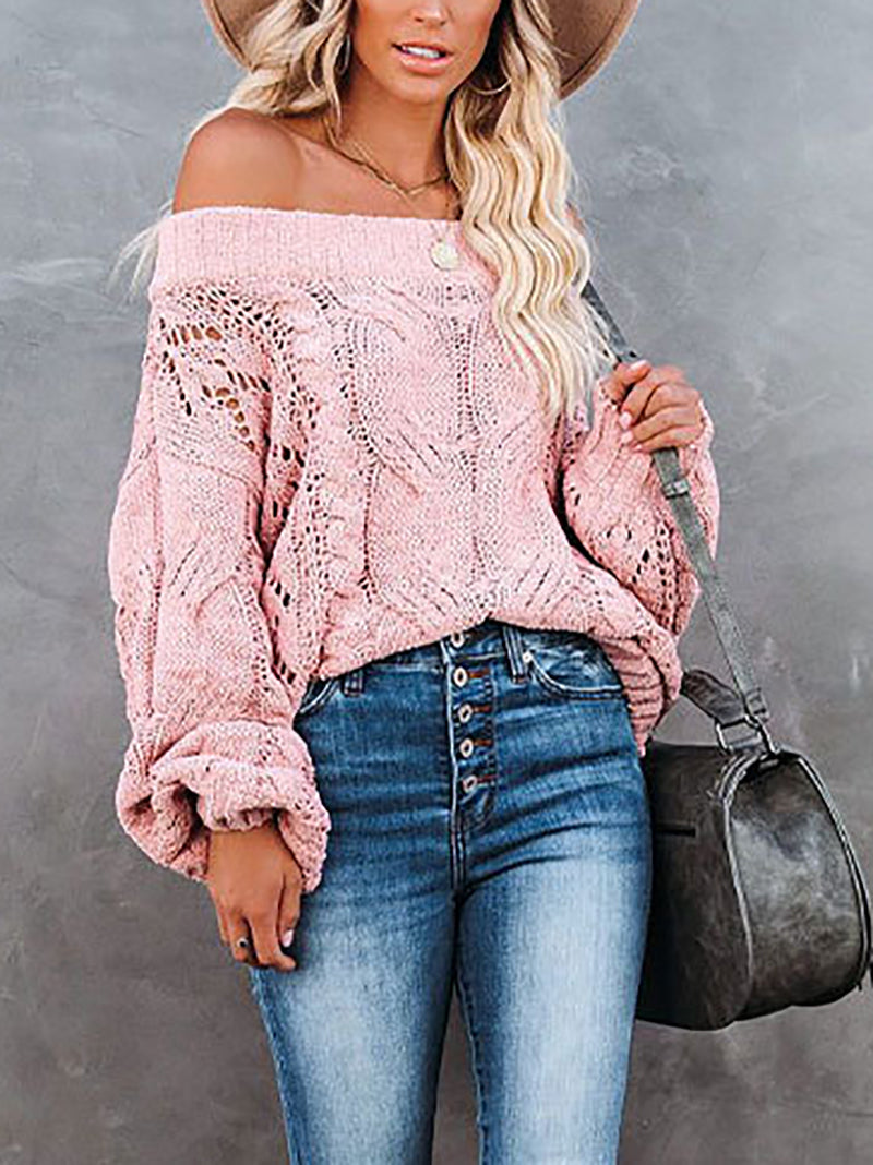 Off Shoulder Loose Knit Pullover Sweater