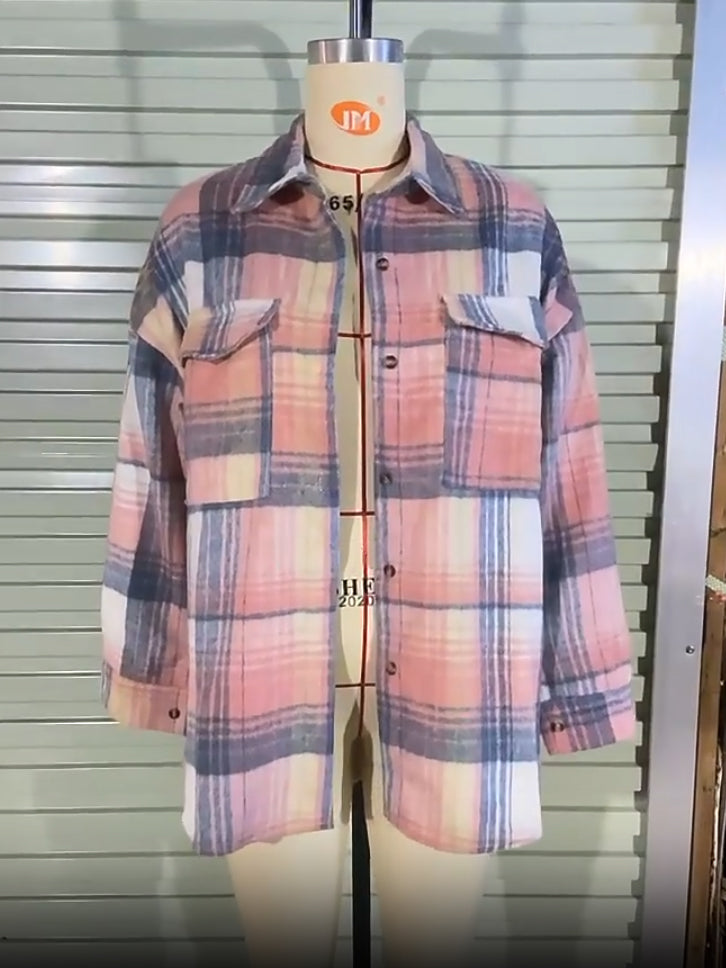 Fashion Long Sleeve Plaid Jacket