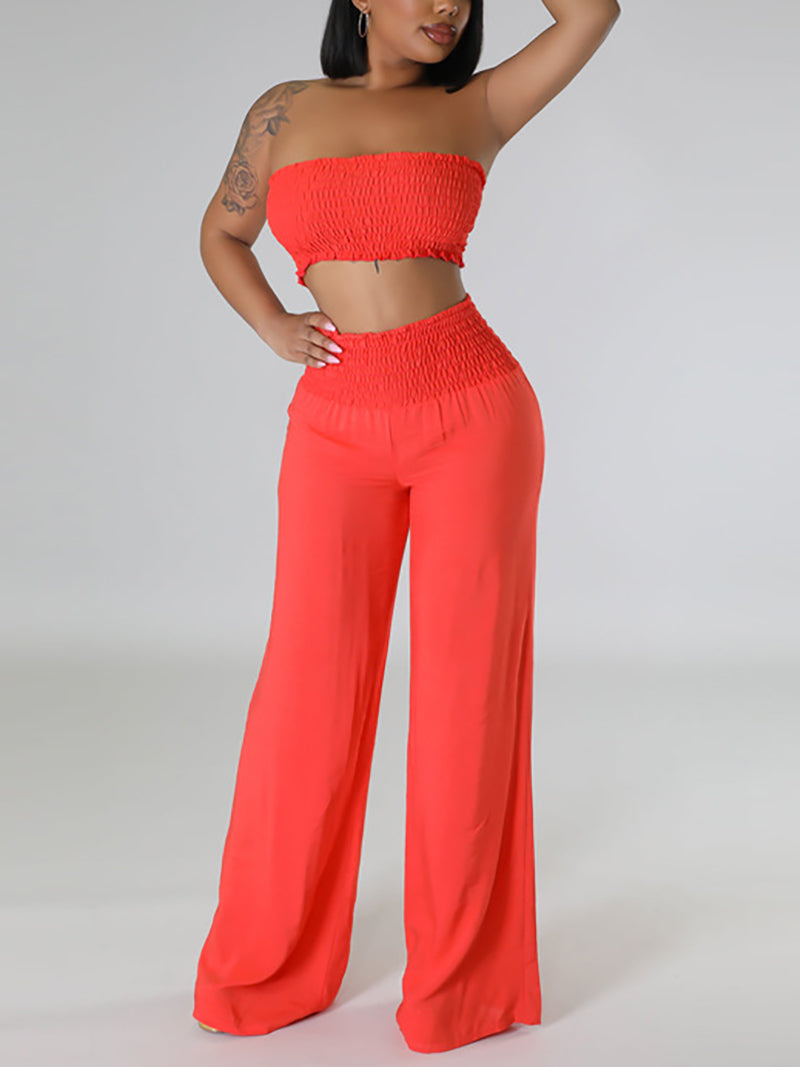 Sexy Strapless Top Loose Pants Suit