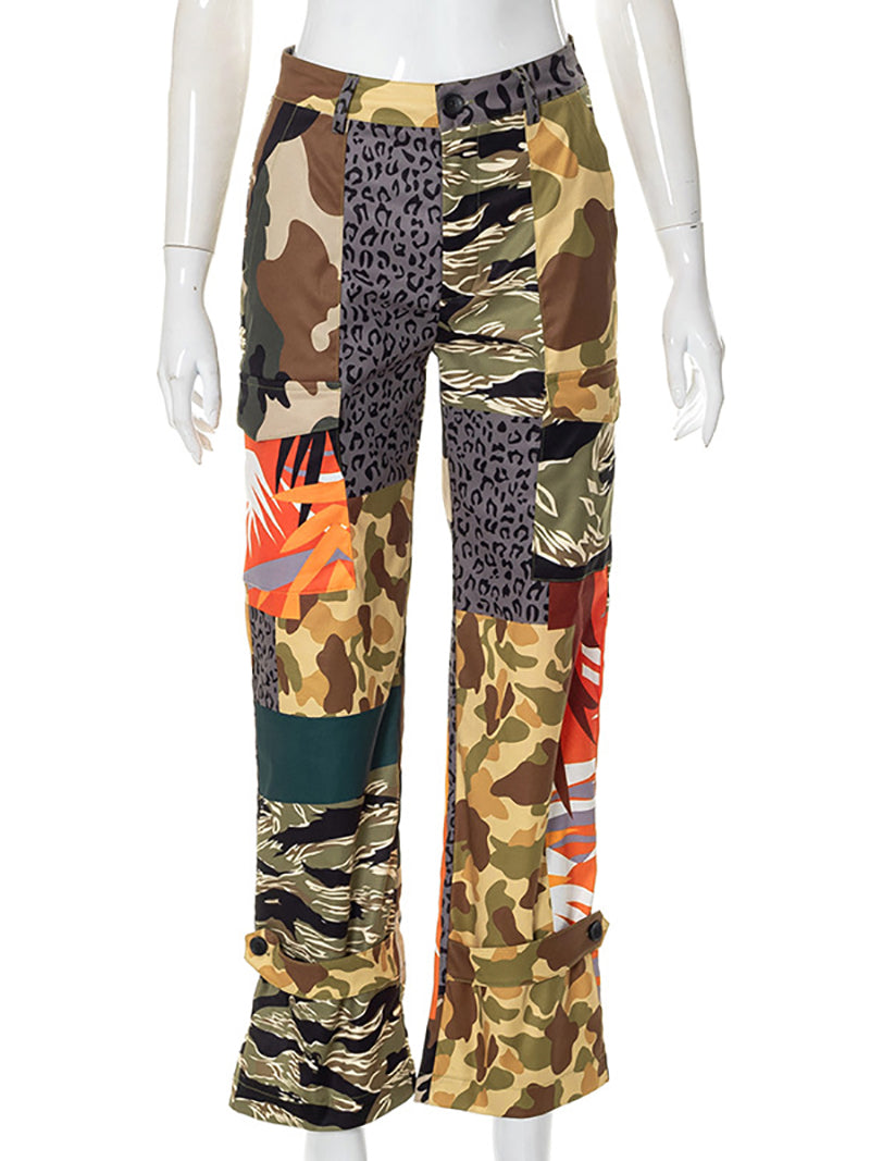 Camo Print Slim Casual Trousers