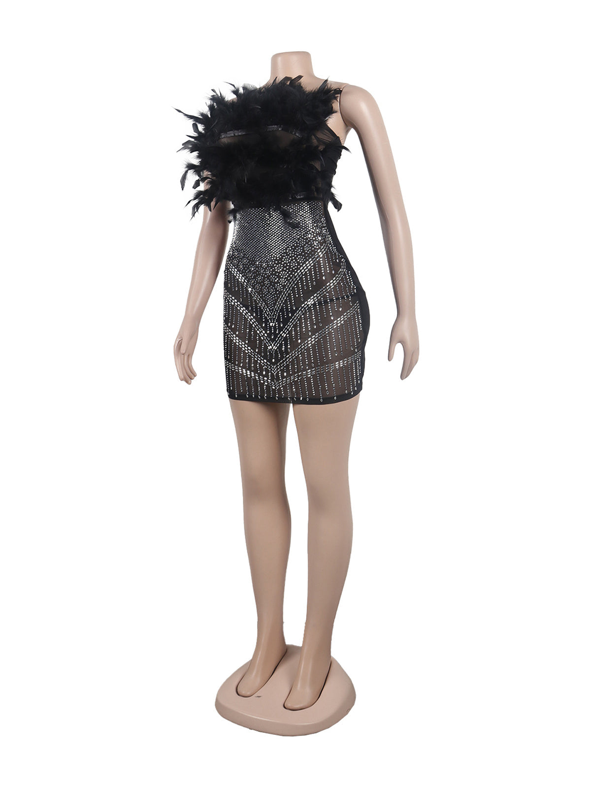 Sexy Feather Rhinestone Club Dress