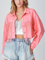 Tassels Sequin Cropped Denim Jacket