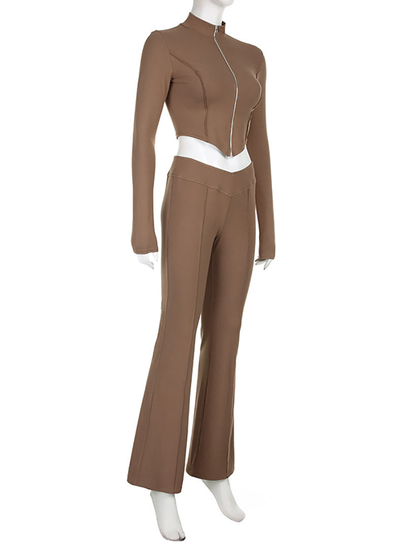 Irregular Blouse Flared Trousers Suit