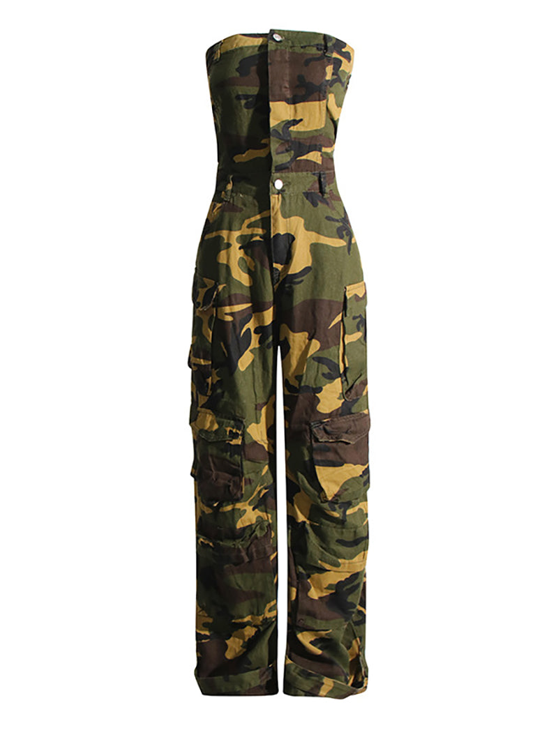 Sexy Camo Strapless Slim Jumpsuit