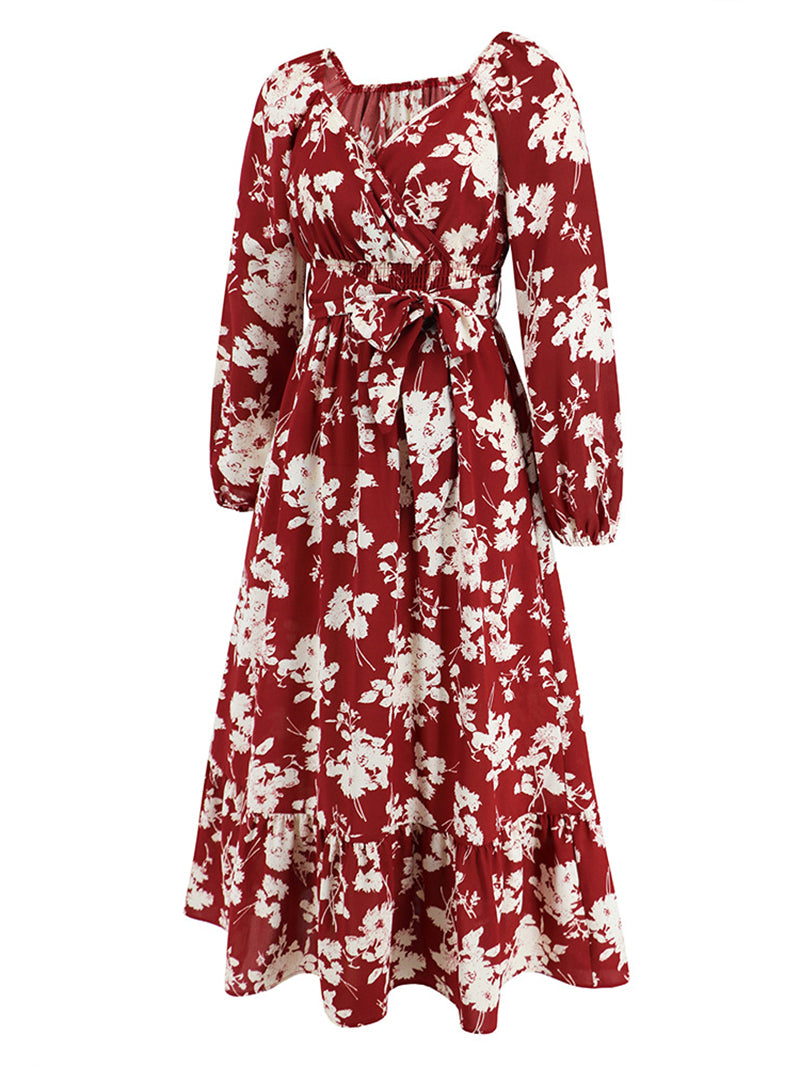 V Neck Slim Floral Dress