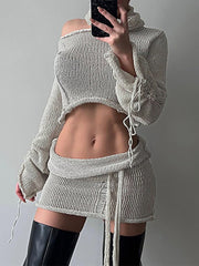 Fashion Knit Top Hip-wrap Skirt Suit