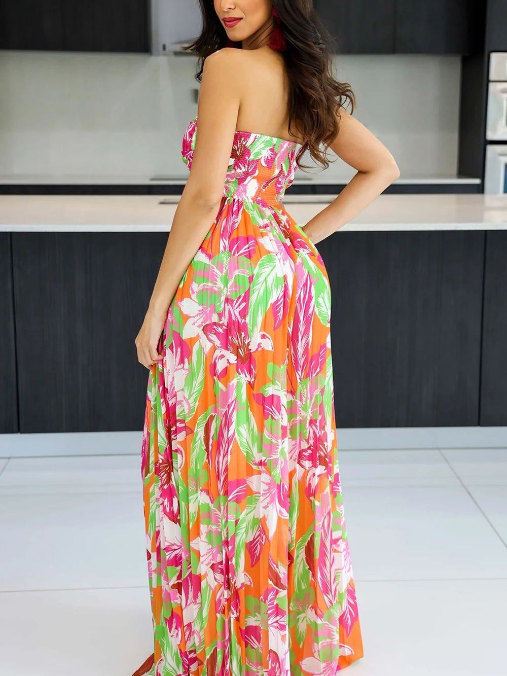 Strapless Print Pleated Jumpsuit