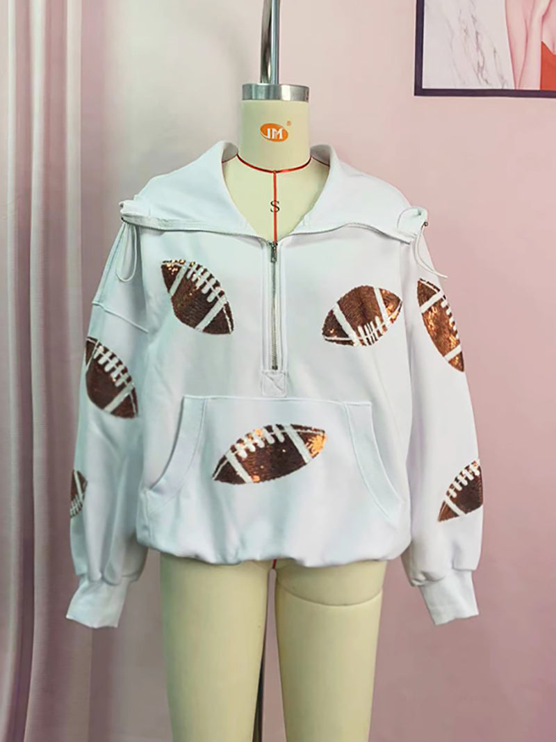 Rugby Sequin Drawstring Hoodie