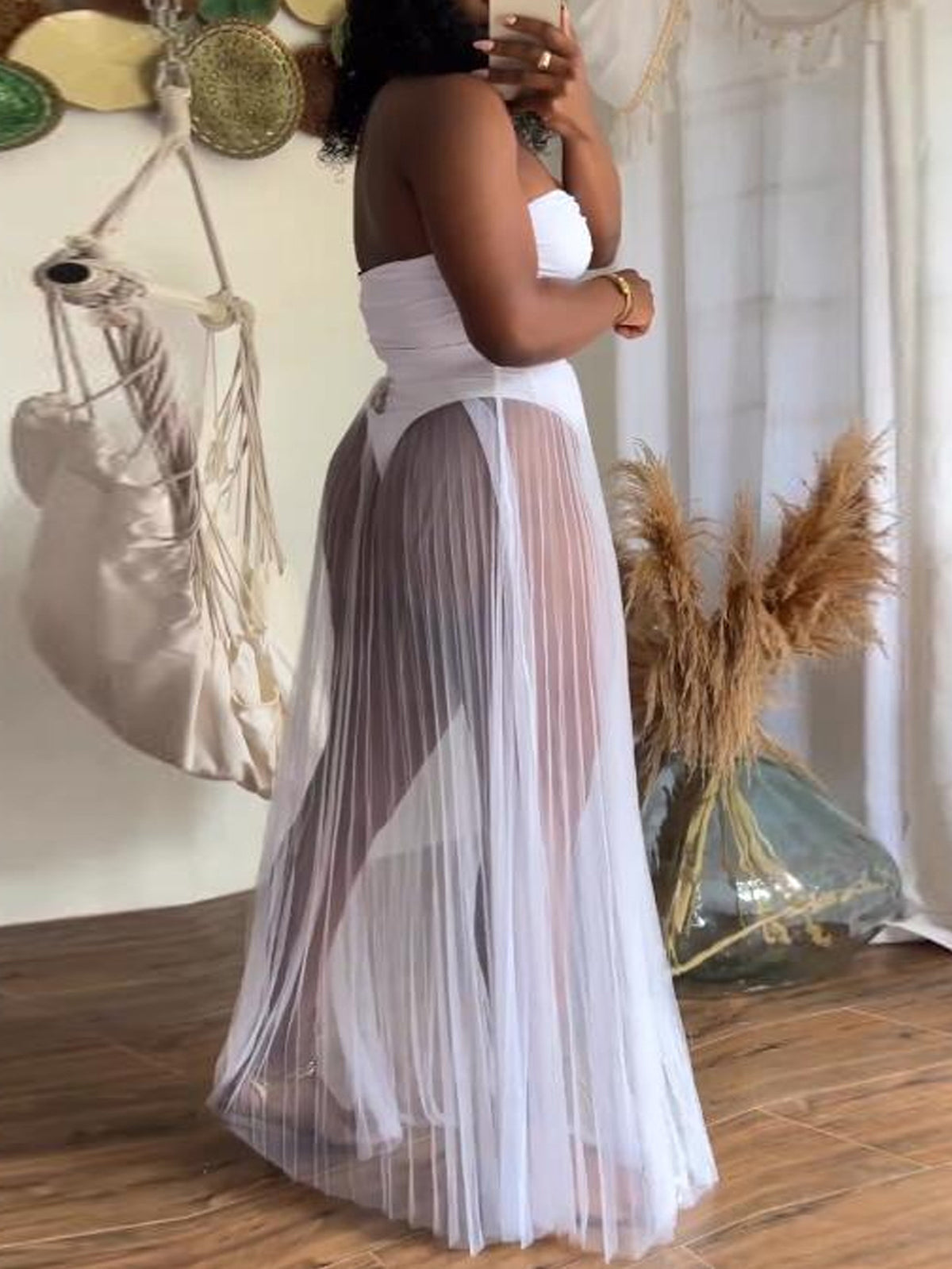 Halter Mesh Sheer Beach Skirt Suit