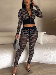 Rhinestone See through Club Suit