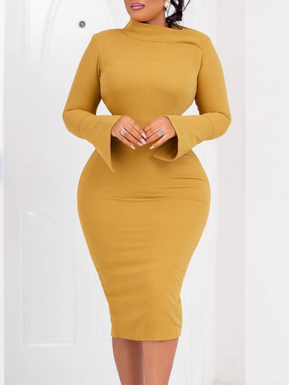 Fashion Skew Collar Hip Wrap Dress