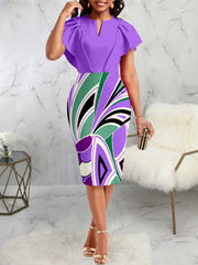 Print Short Sleeve Wrap Hip Dress