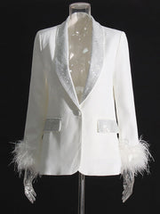 Fashion Rhinestone Feather Blazer Coat