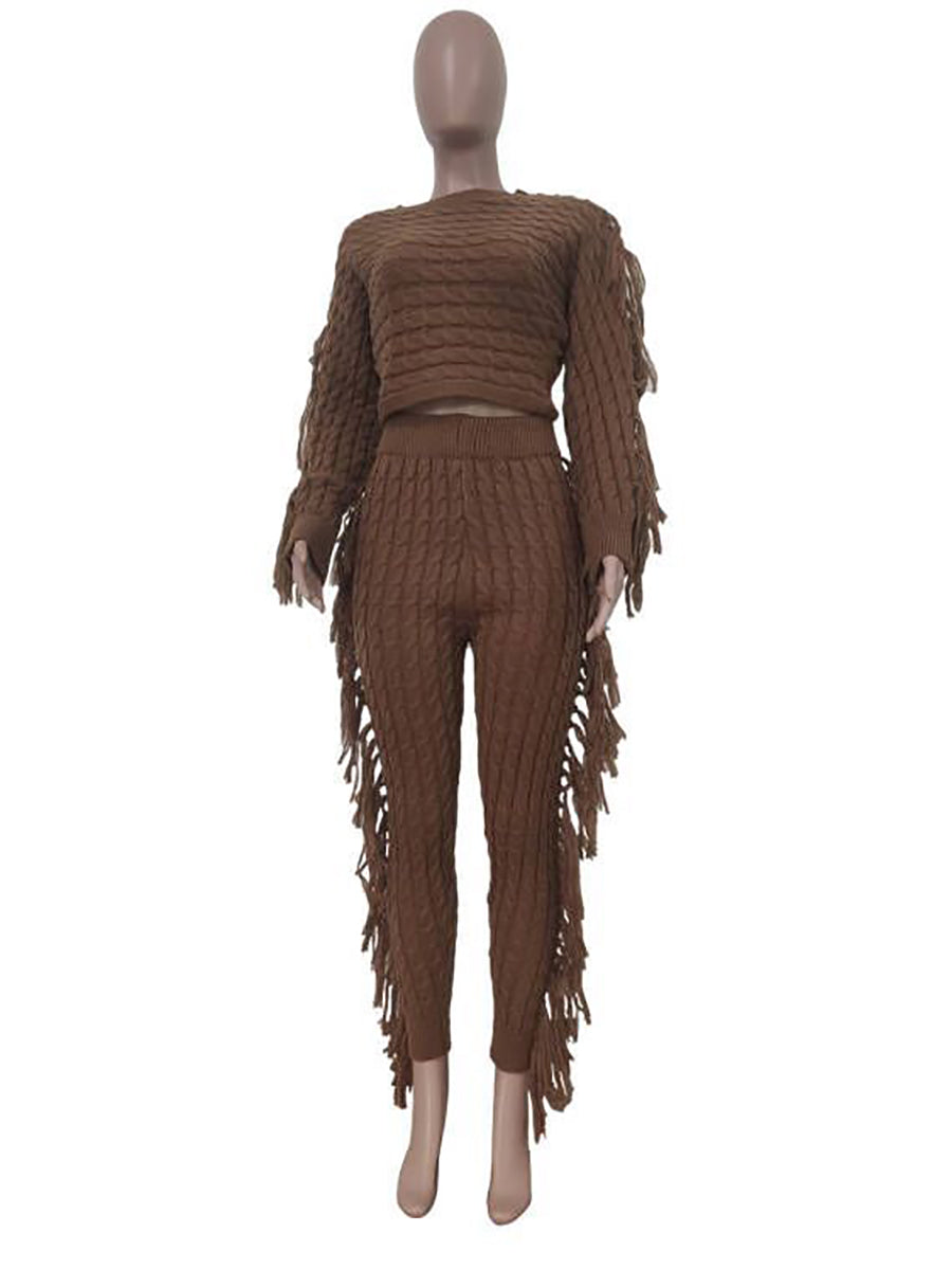 Fashion Knit Tassels Trousers Two-piece Set