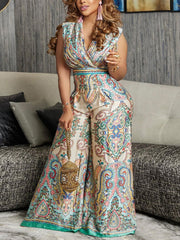 Sleeveless Print Wide-leg Jumpsuit