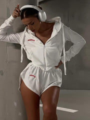 Velour Hoodie Top Shorts Suit