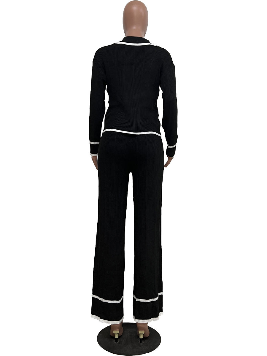 Casual Knit Wide-leg Pants Suit