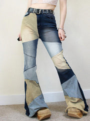 Denim Patchwork Flared Trousers