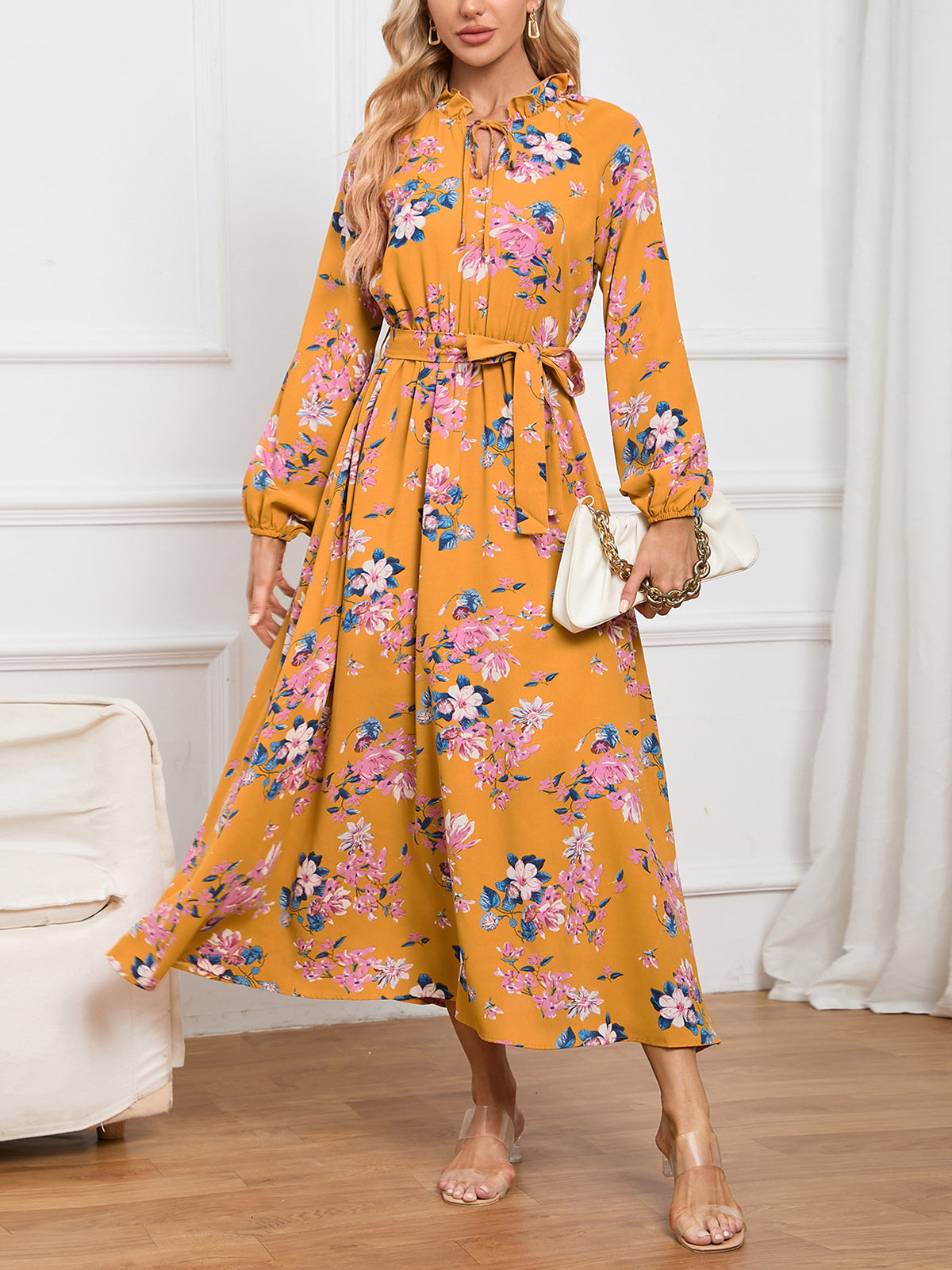 Fashion Print Floral Mid Dress