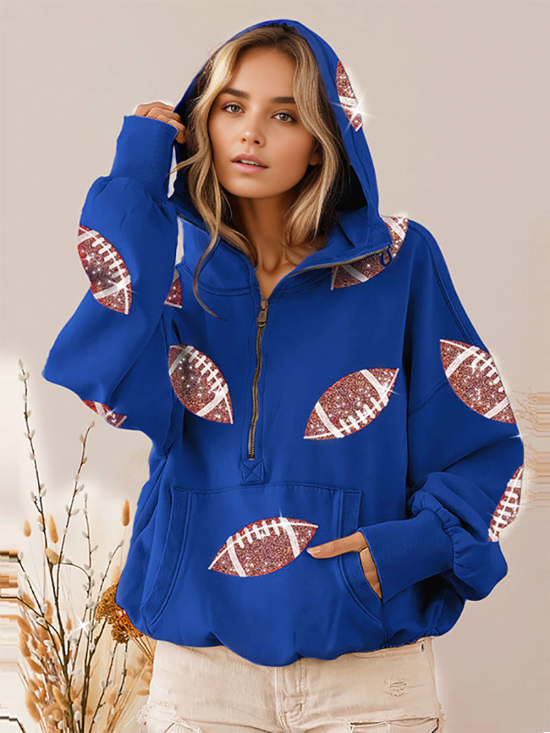 Rugby Sequin Drawstring Hoodie