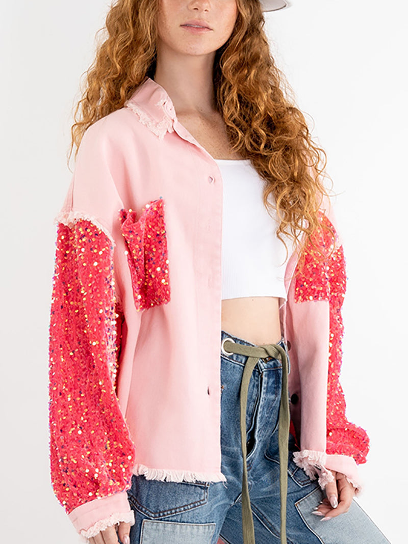 Fashion Sequin Patchwork Denim Jacket