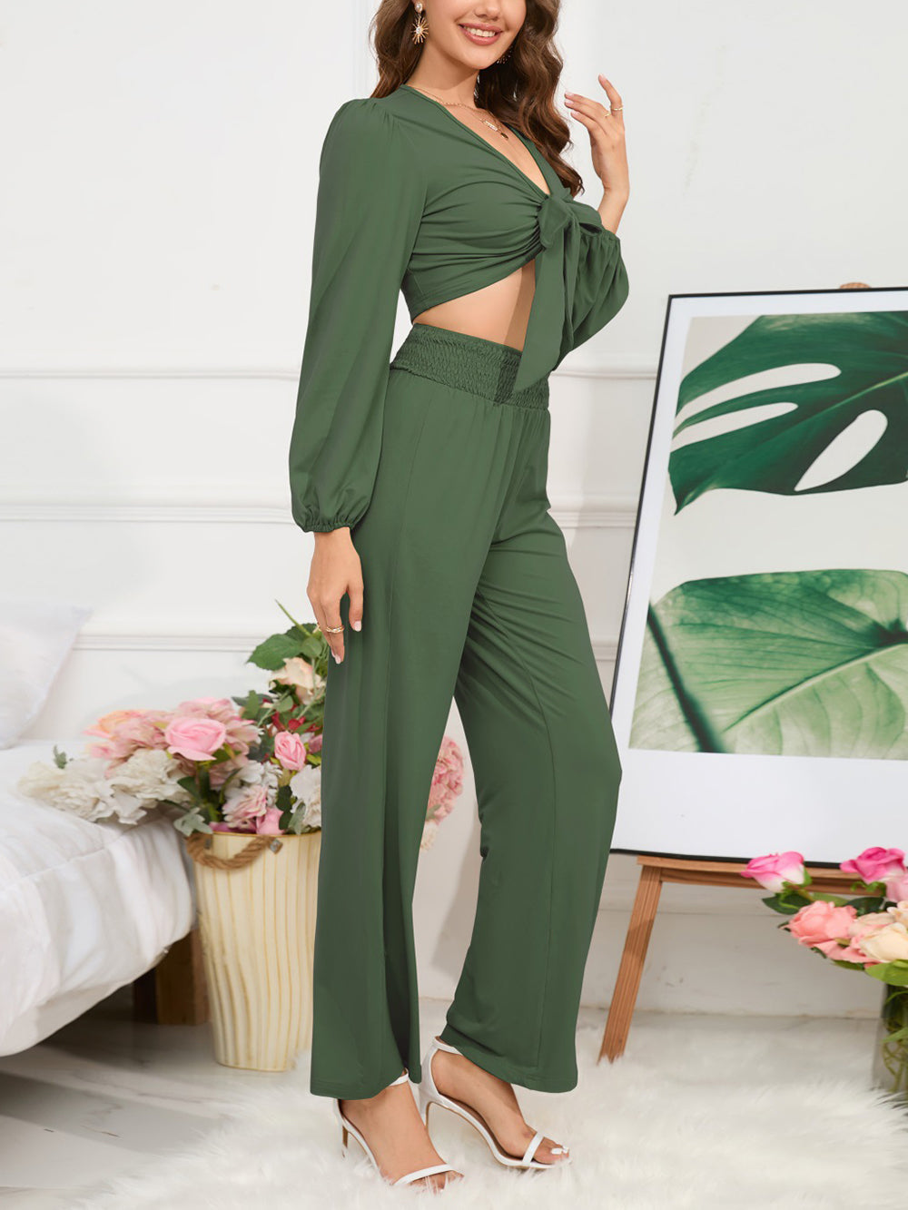 Bandage Crop top Slim Trousers Suit