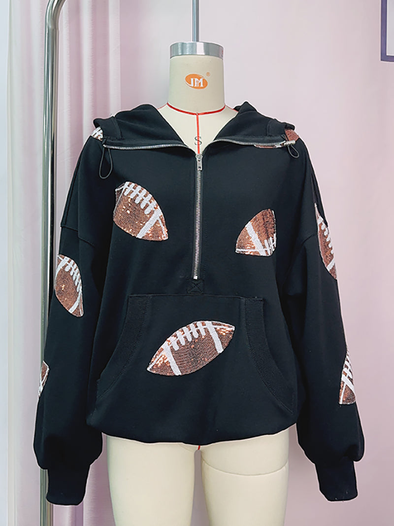 Rugby Sequin Drawstring Hoodie