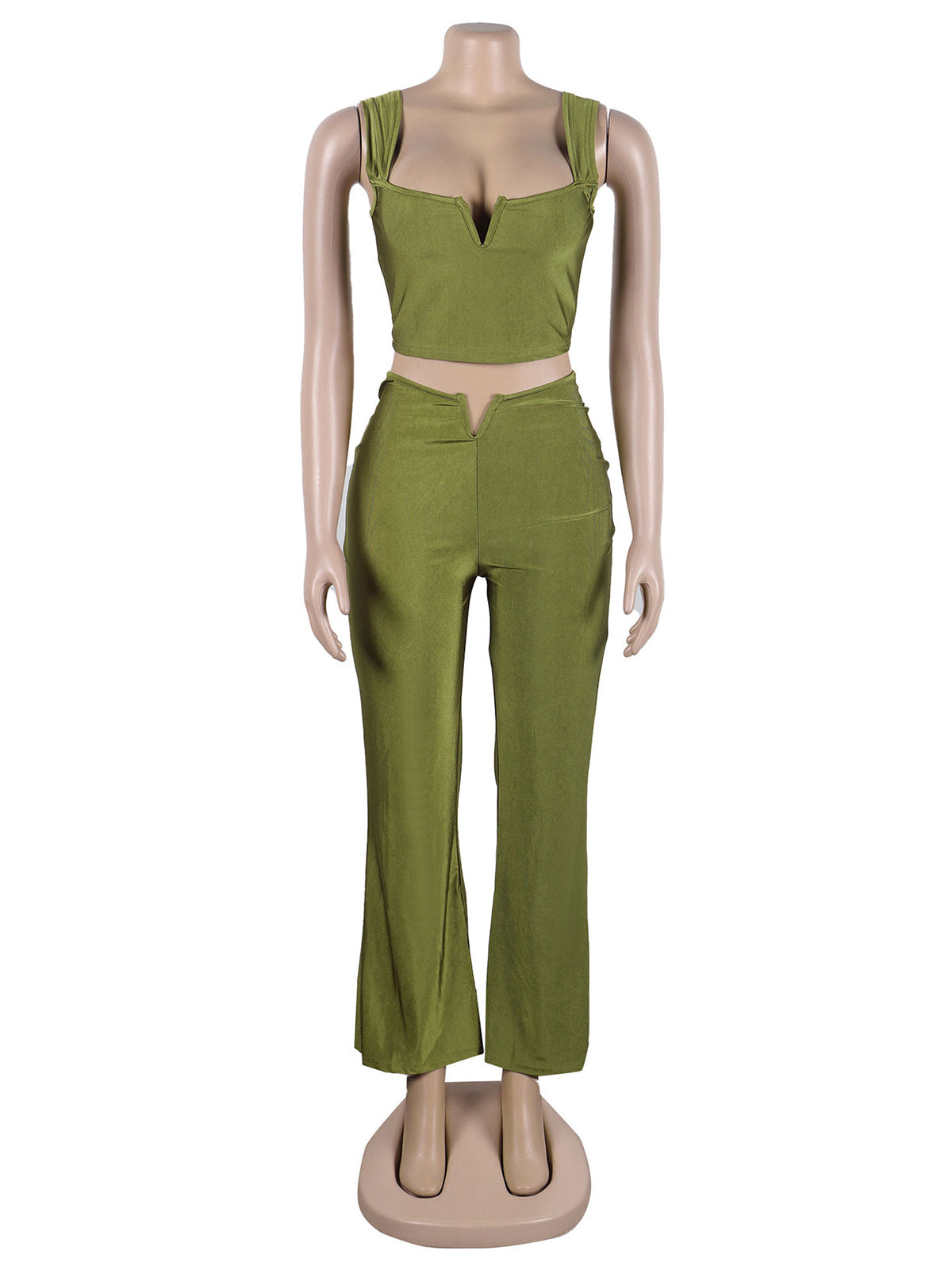 Crop Top Flared Trousers Casual Set