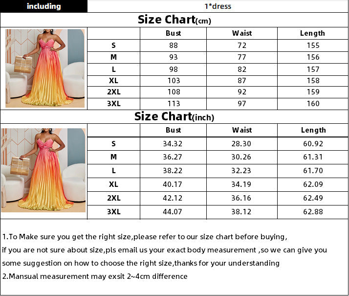 Sexy Gradient Color Pleated Dress