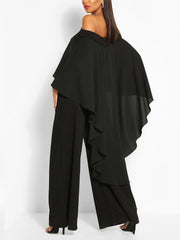 Off Shoulder Chiffon Cape Jumpsuit