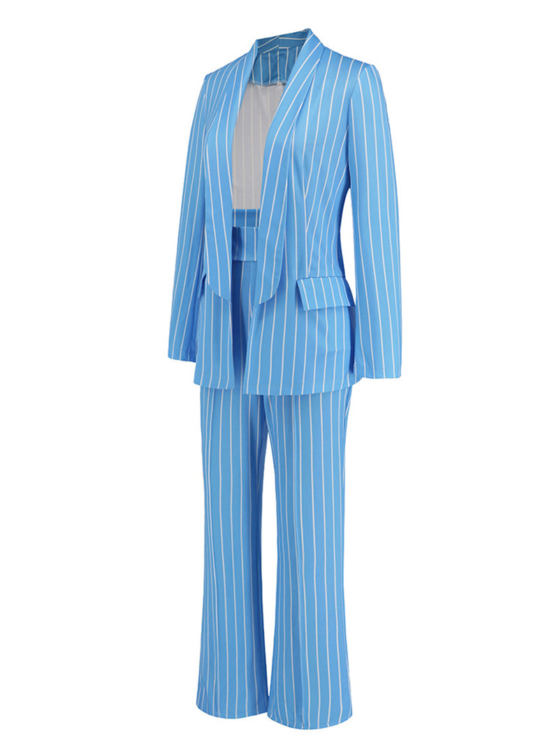 Stripe Suit Coat Wide leg Pants Set