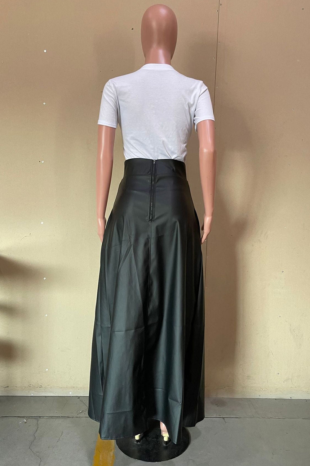 Fashion PU Leather Slit Slim-Fit Midi Skirts