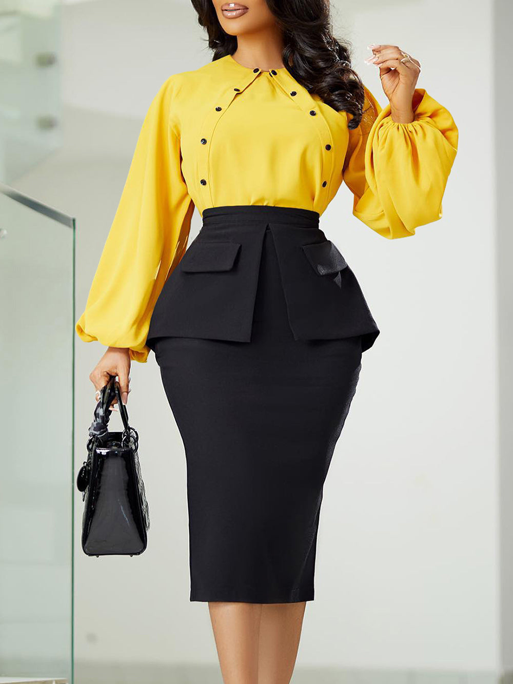 Casual Top Hip Wrap Skirt Suit