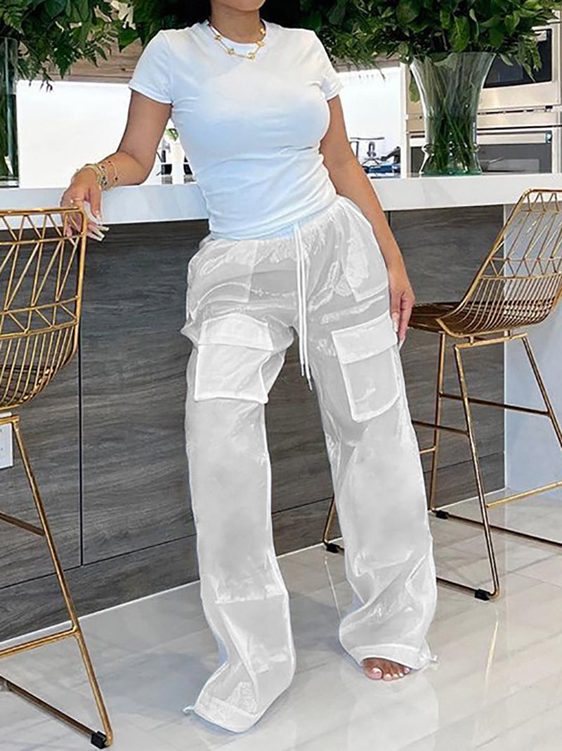 See-Through Loose Straight Pants