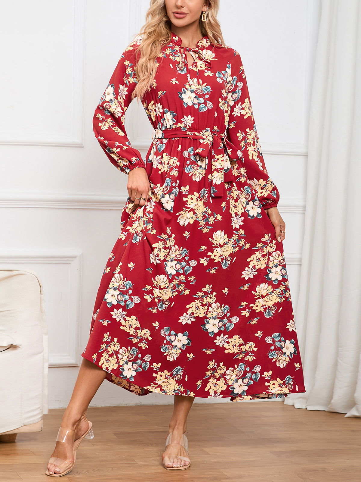 Fashion Print Floral Mid Dress