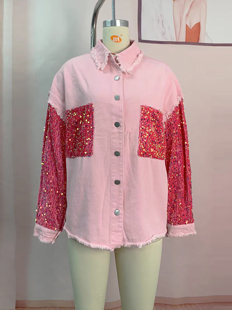 Fashion Sequin Patchwork Denim Jacket