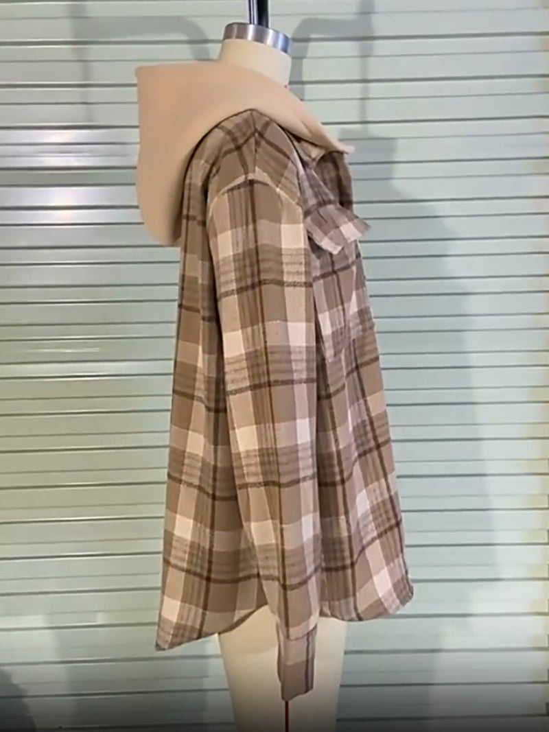 Fashion Detachable Hooded Plaid Coat