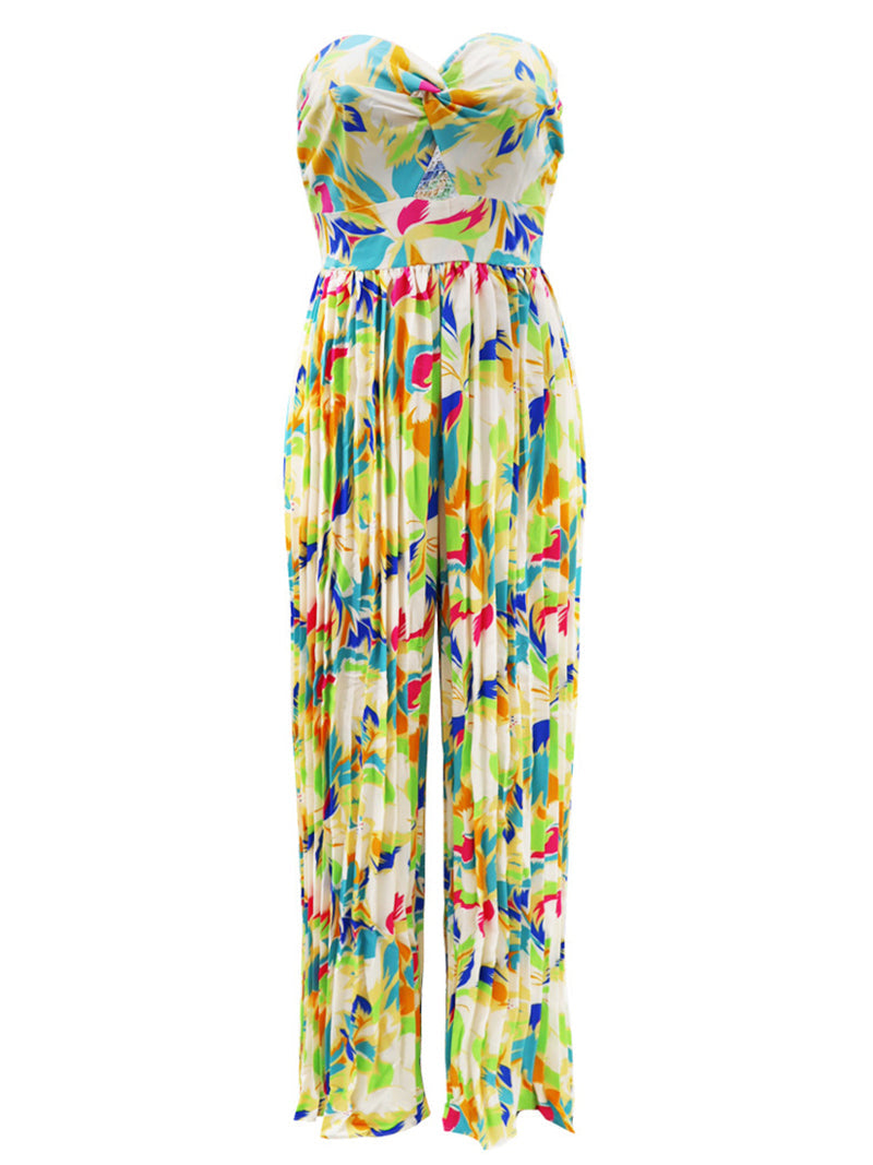 Strapless Print Pleated Jumpsuit