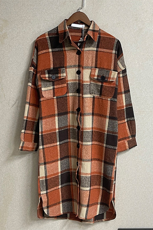 Flannel Shacket Plaid Jacket Maxi Length Coats