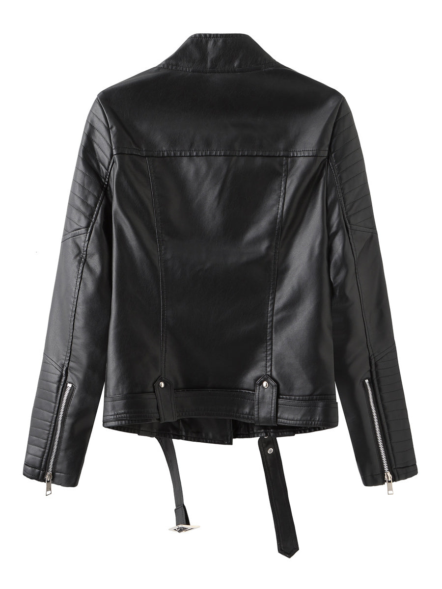 V Neck PU Leather Jacket