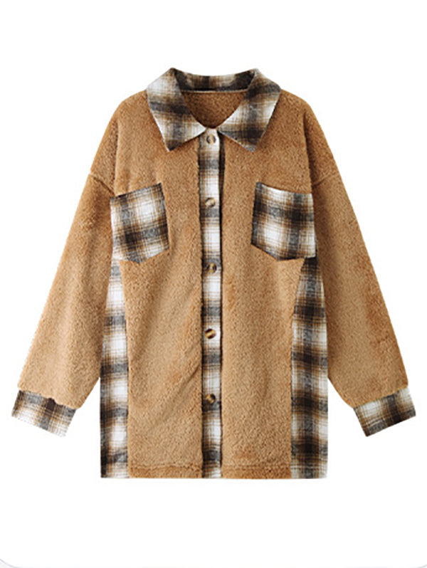 Single-breasted Plaid Jacket Coat