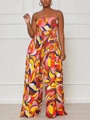 Strapless Backless Print Jumpsuit