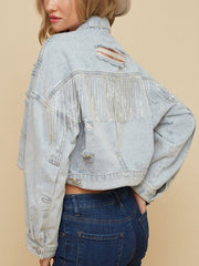 Vintage Tassels Ripped Denim Jacket